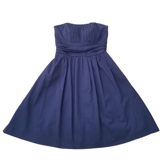 Fit Flare Cocktail Dress Davids Bridal Size 2 Navy Blue Pleated Strapless Prom - Picture 10 of 10